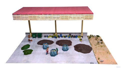 Diorama area compostaje comunitaria Consorcio COR figuras impresion 3D