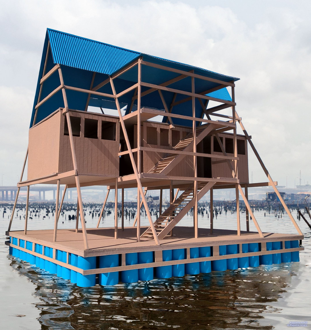 Maqueta escuela flotante Makoko Lagos Nigeria NLE Kunle Adeyemi